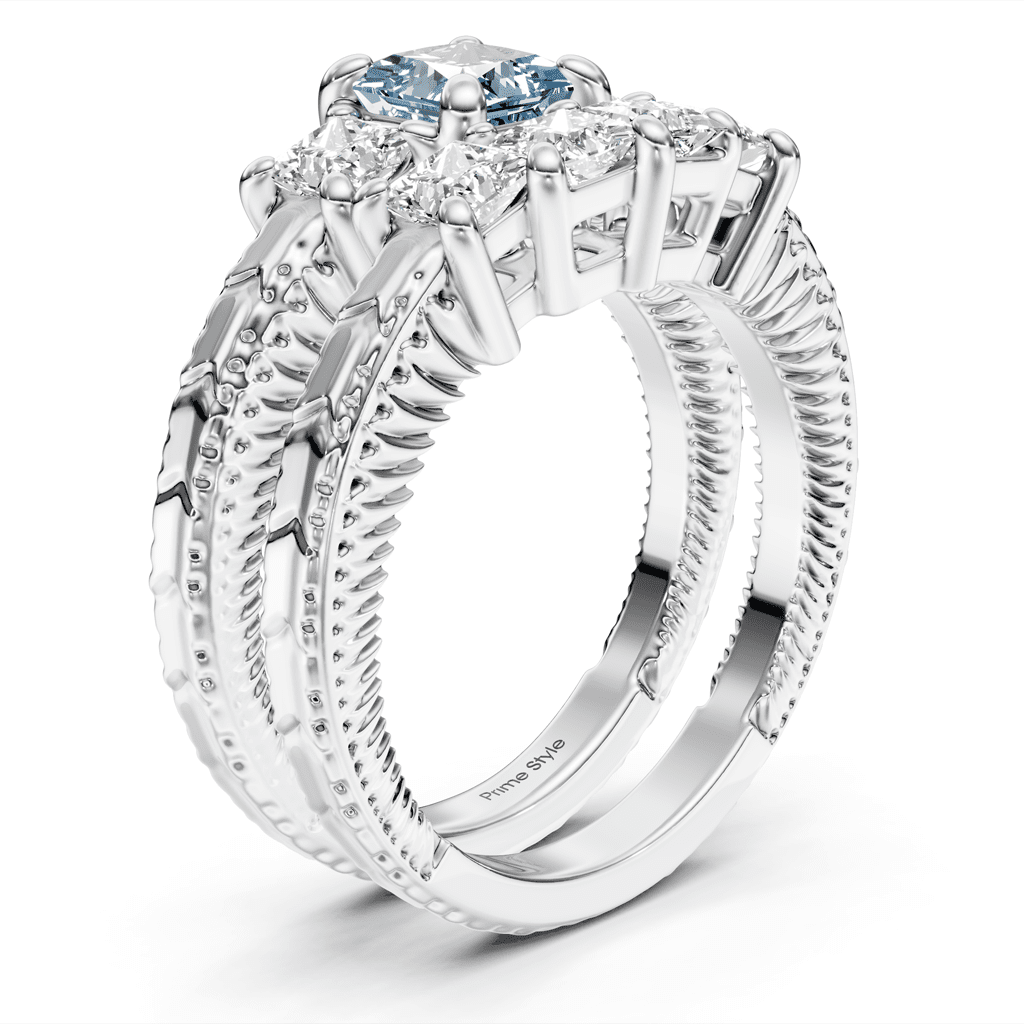 2.25 - 5.25 CT Princess Cut Fancy Blue Diamonds - Bridal Set - Primestyle.com