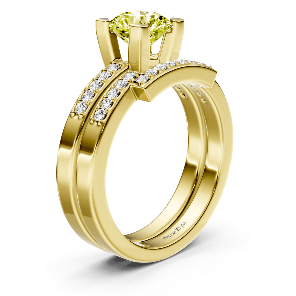 1.25 - 4.25 CT Round Cut Fancy Yellow Diamonds - Bridal Set - Primestyle.com