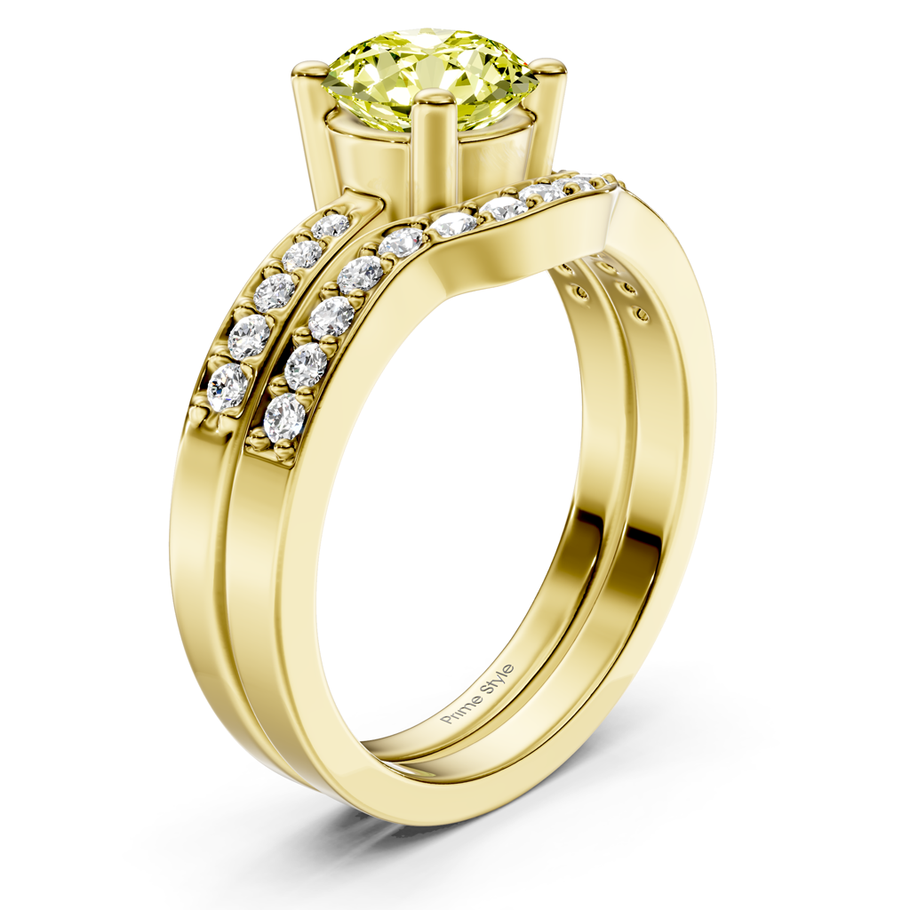 1.40-4.40 CT Round Cut Fancy Yellow Diamonds - Bridal Set