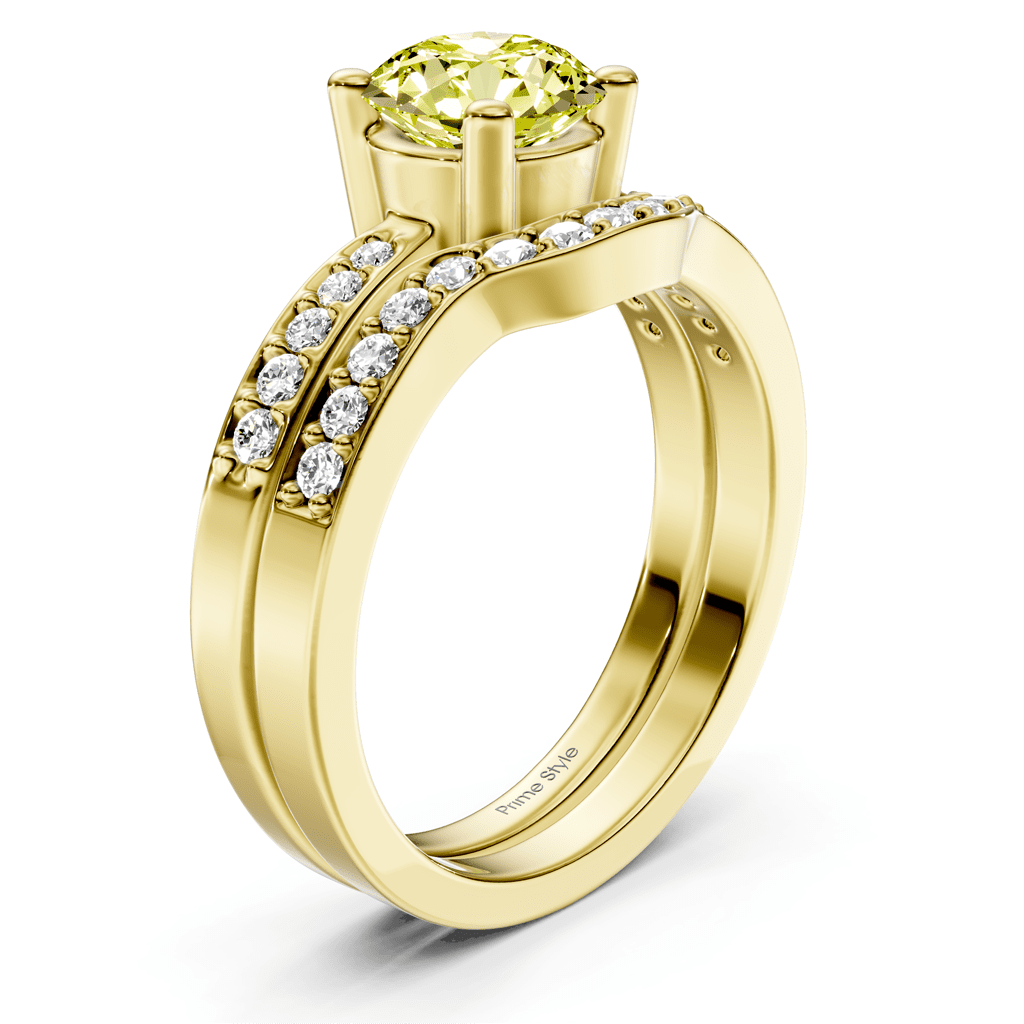 1.40 - 4.40 CT Round Cut Fancy Yellow Diamonds - Bridal Set - Primestyle.com