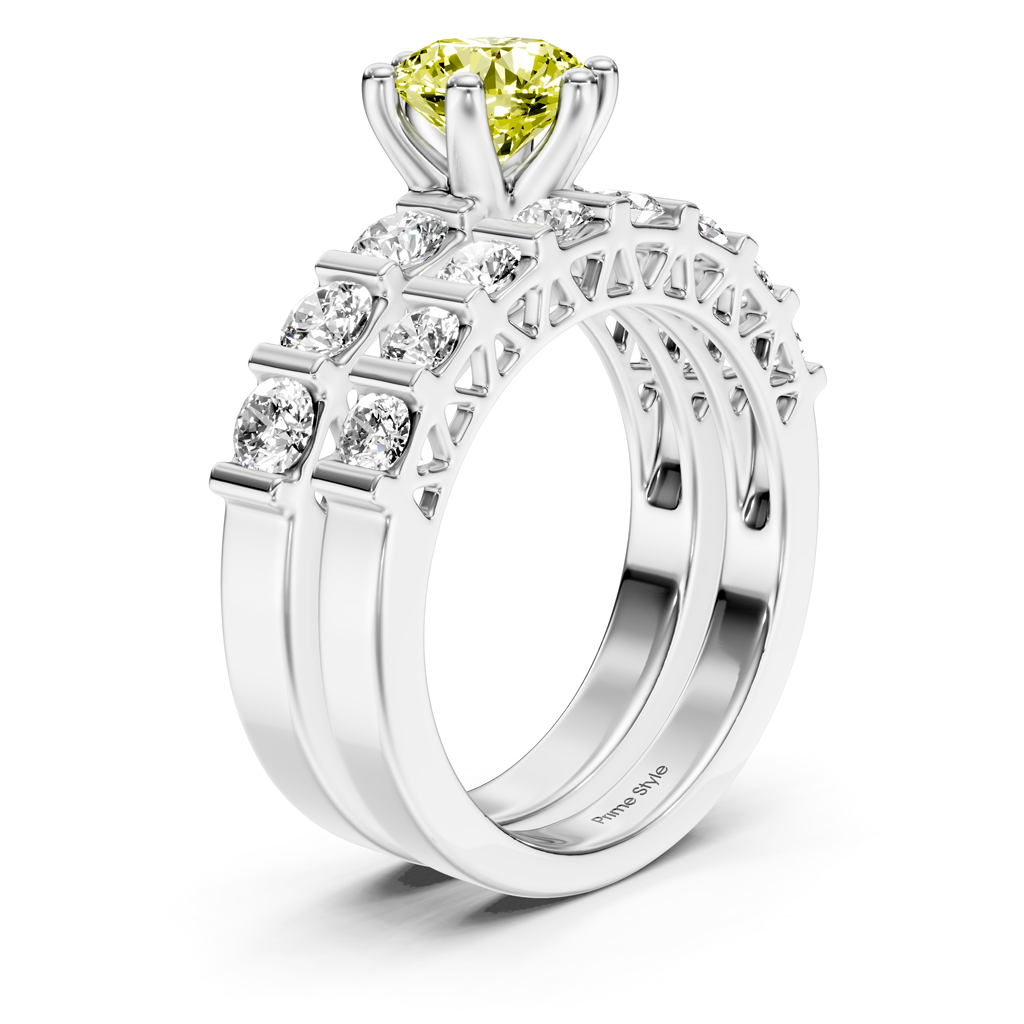 2.10-5.10 CT Round Cut Fancy Yellow Diamonds - Bridal Set