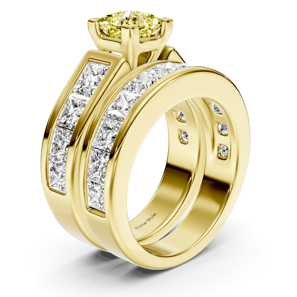 5.90 - 8.90 CT Princess Cut Fancy Yellow Diamonds - Bridal Set - Primestyle.com