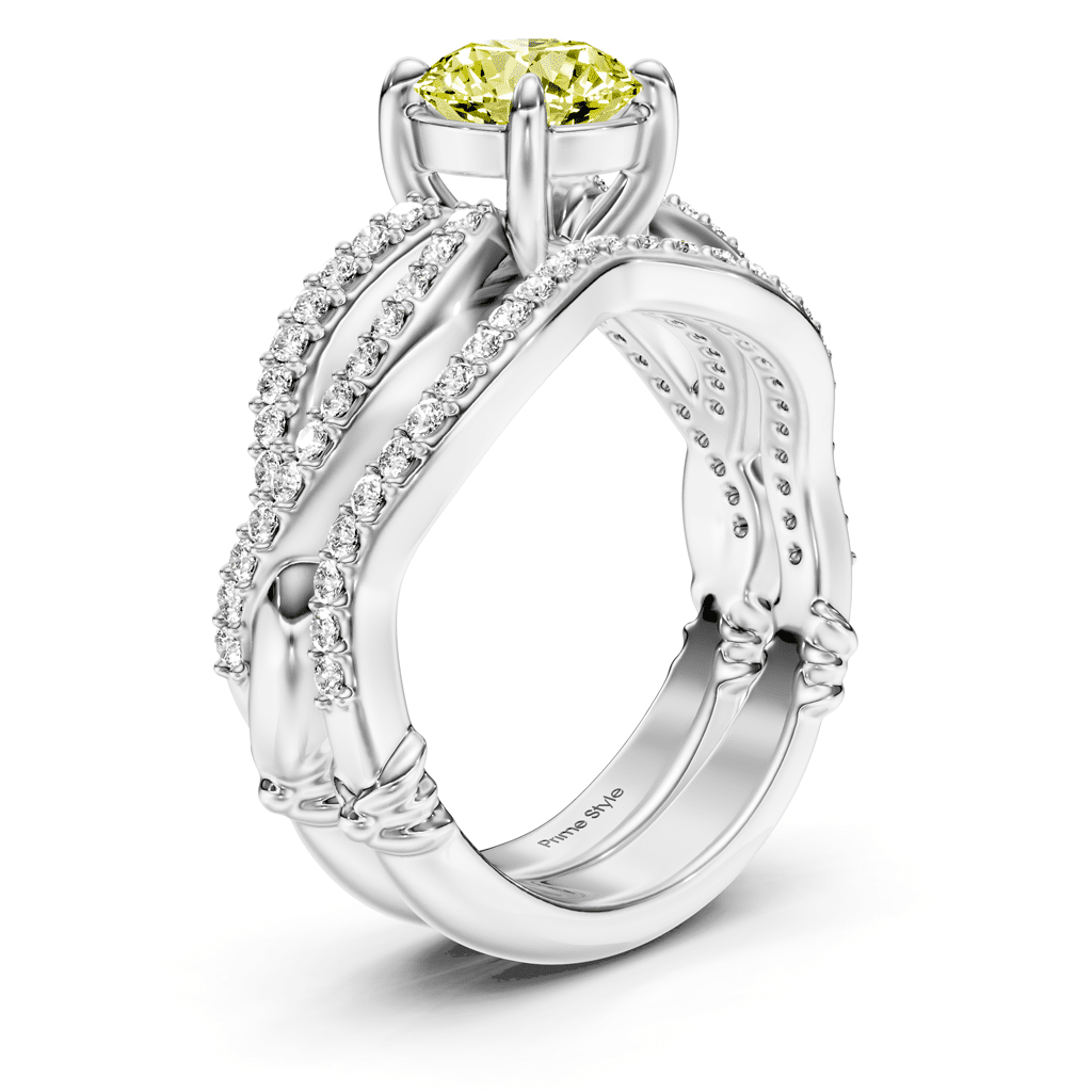 1.35 - 4.35 CT Round Cut Fancy Yellow Diamonds - Bridal Set - Primestyle.com