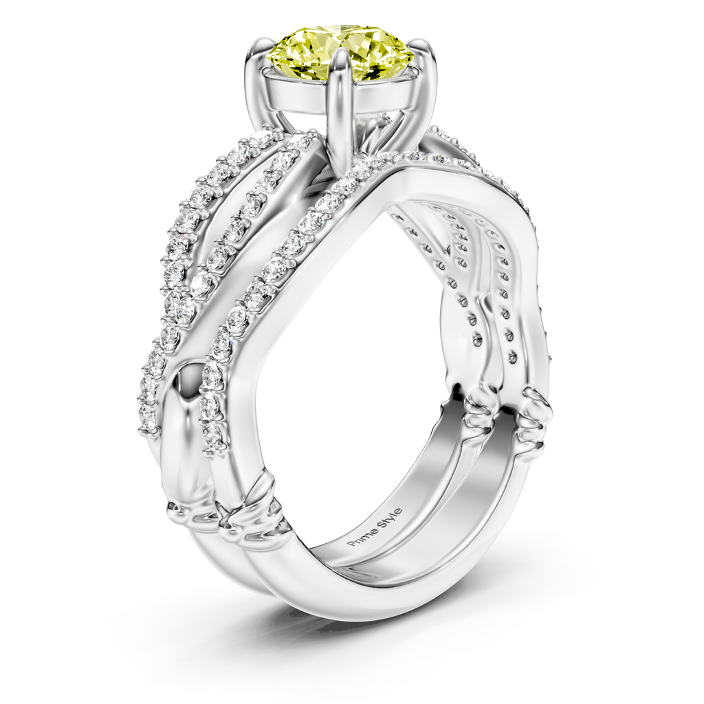 1.35-4.35 CT Round Cut Fancy Yellow Diamonds - Bridal Set