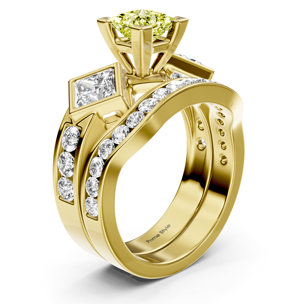 2.65-5.65 CT Princess & Round Cut Fancy Yellow Diamonds - Bridal Set