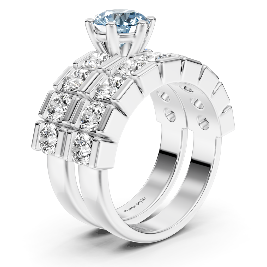 3.25-6.25 CT Round Cut Fancy Blue Diamonds - Bridal Set