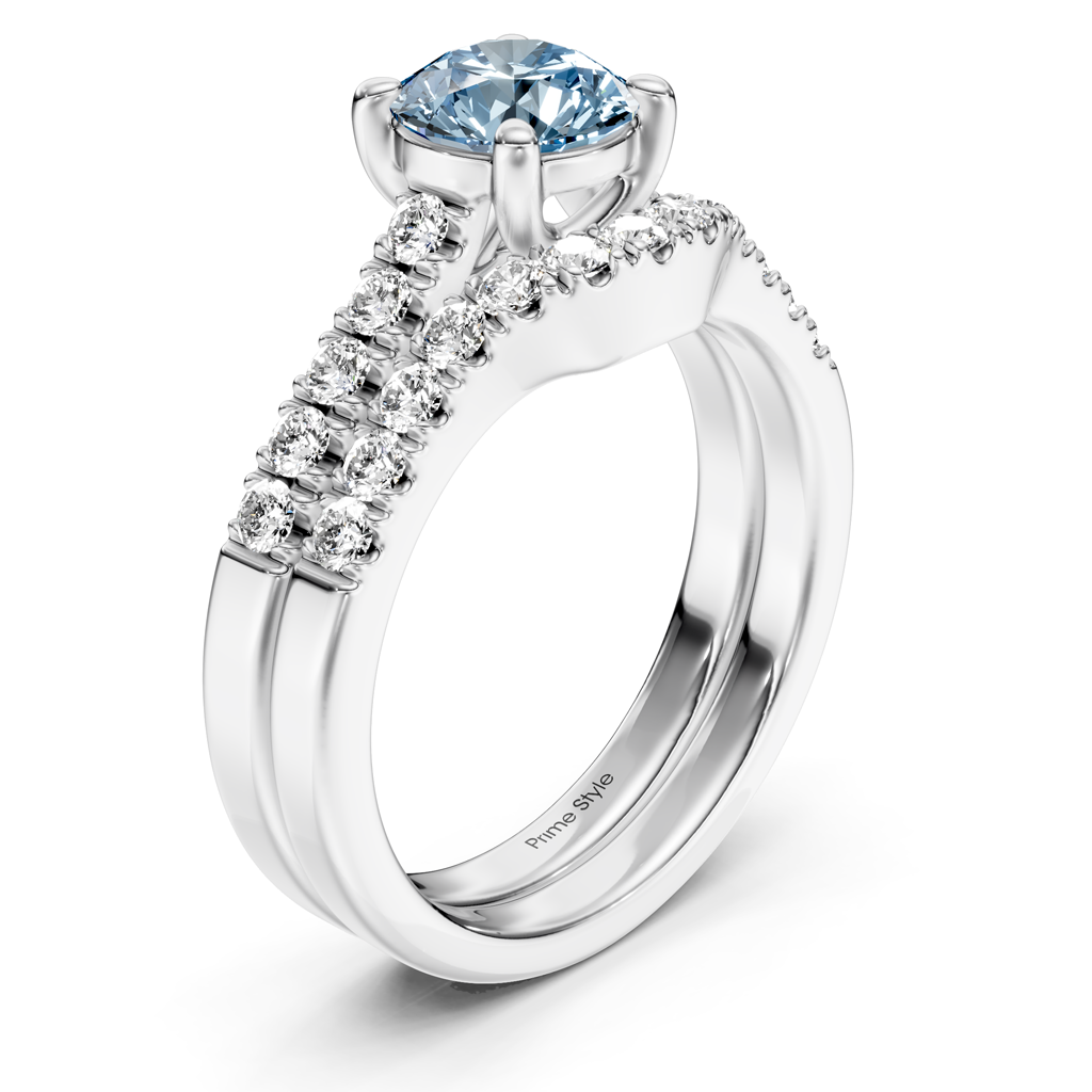 1.55-4.55 CT Princess & Round Cut Fancy Blue Diamonds - Bridal Set