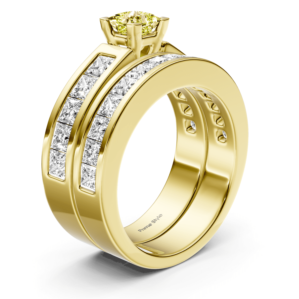2.80-5.80 CT Princess Cut Fancy Yellow Diamonds - Bridal Set