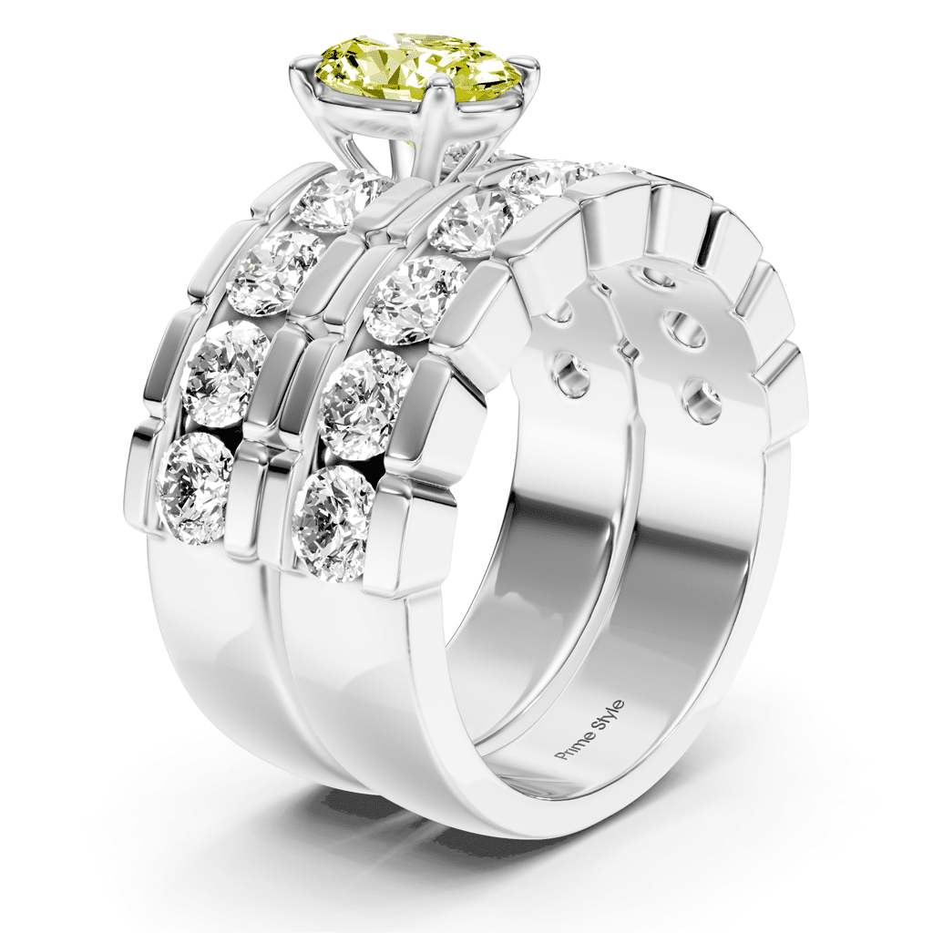 3.25 - 6.25 CT Oval & Round Cut Fancy Yellow Diamonds - Bridal Set - Primestyle.com