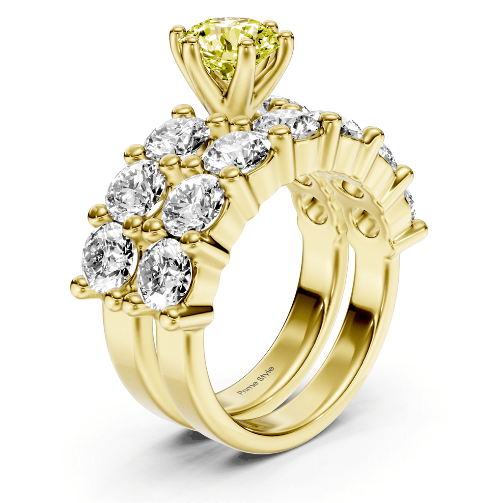 4.60 - 7.60 CT Princess & Round Cut Fancy Yellow Diamonds - Bridal Set - Primestyle.com