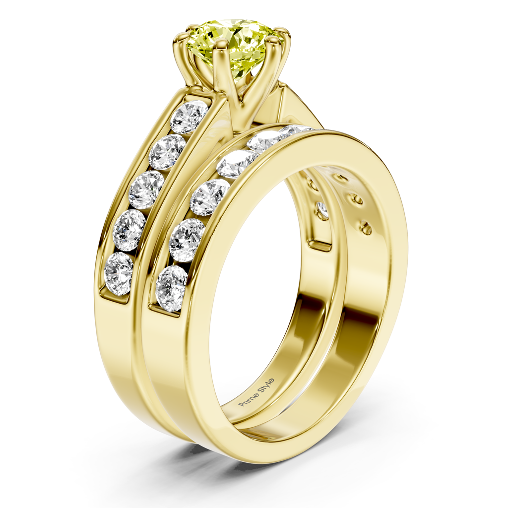 2.45-5.45 CT Princess & Round Cut Fancy Yellow Diamonds - Bridal Set