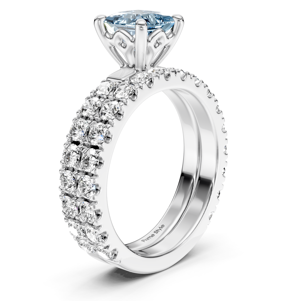 2.40-5.40 CT Princess & Round Cut Fancy Blue Diamonds - Bridal Set