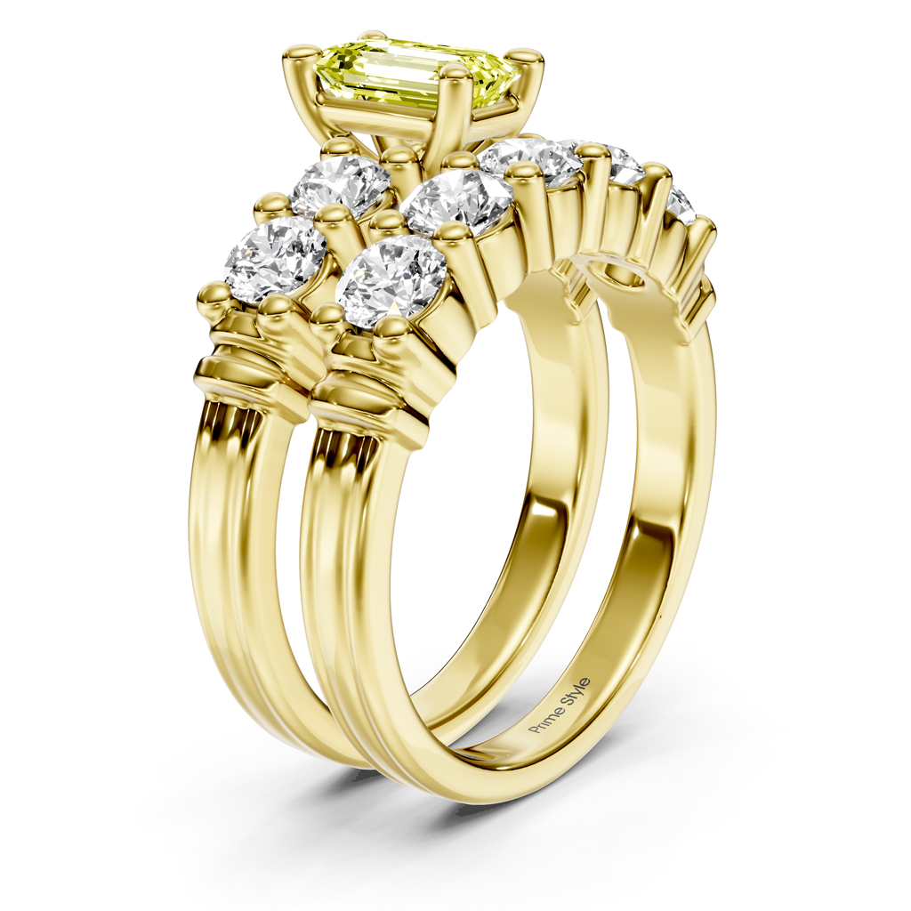 2.40-5.40 CT Emerald & Round Cut Fancy Yellow Diamonds - Bridal Set