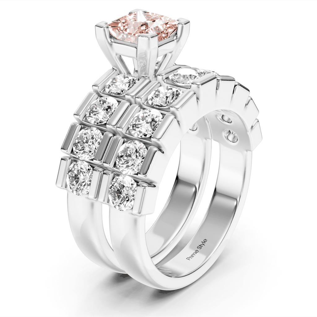 3.25-6.25 CT Princess & Round Cut Fancy Pink Diamonds - Bridal Set