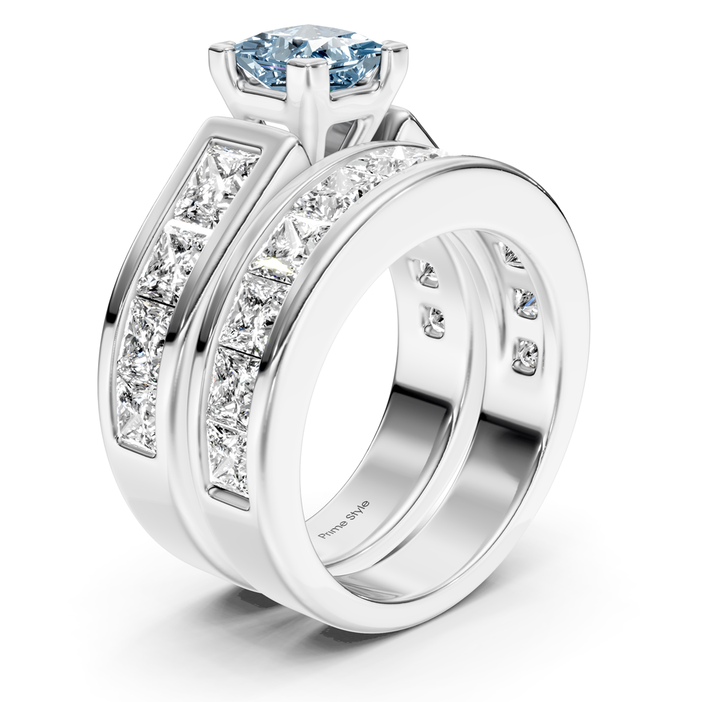 5.90-8.90 CT Princess Cut Fancy Blue Diamonds - Bridal Set