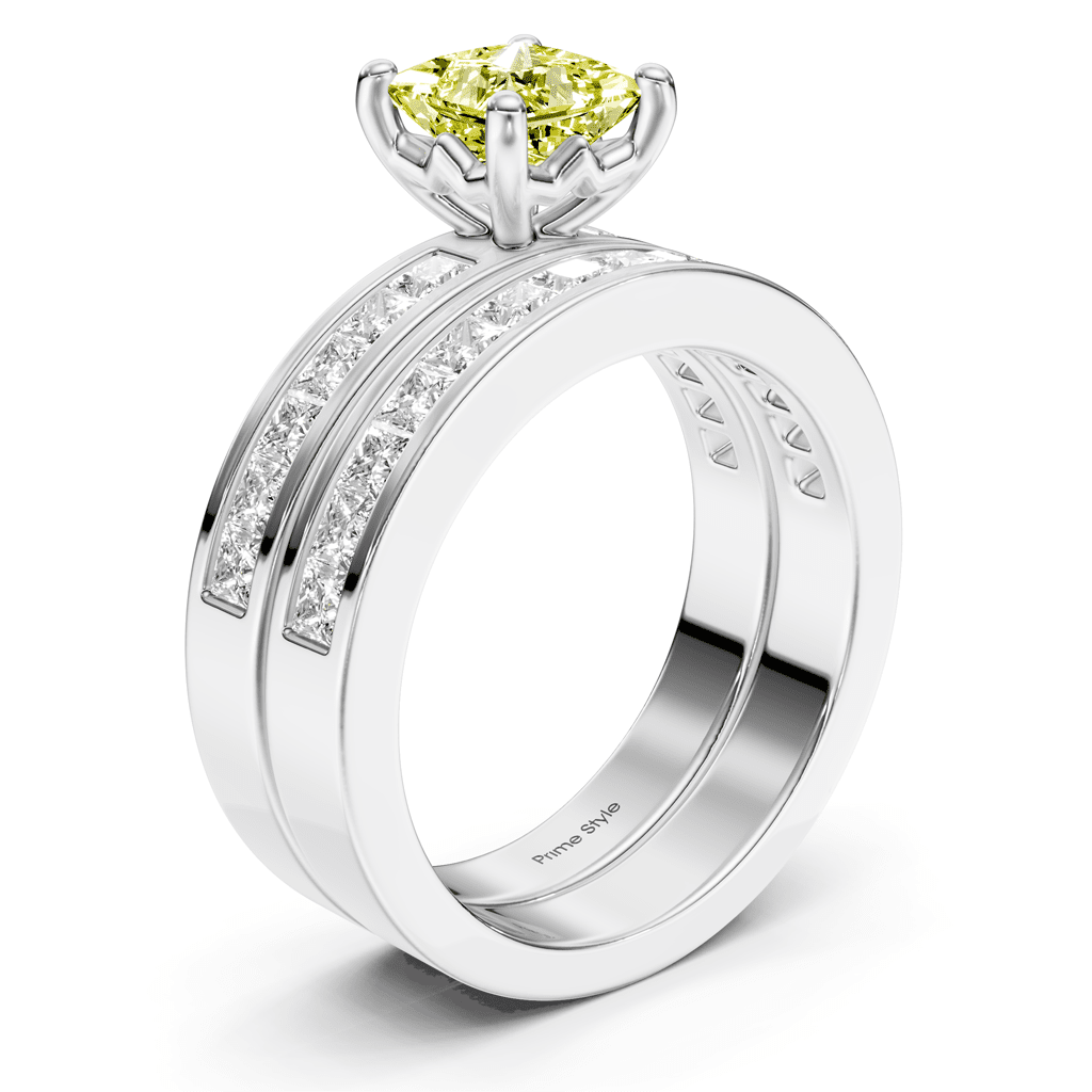 2.75 - 5.75 CT Princess Cut Fancy Yellow Diamonds - Bridal Set - Primestyle.com
