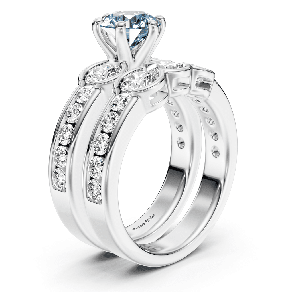 2.95-5.95 CT Round Cut Fancy Blue Diamonds - Bridal Set