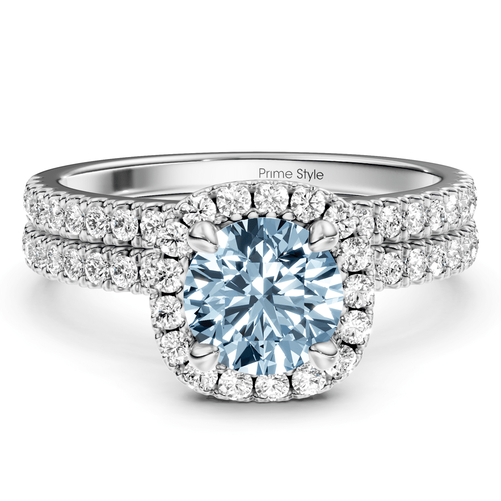 1.65-4.65 CT Round Cut Fancy Blue Diamonds - Bridal Set