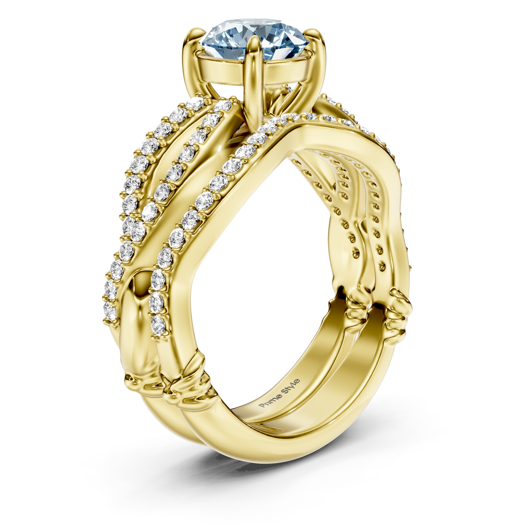 1.35-4.35 CT Round Cut Fancy Blue Diamonds - Bridal Set