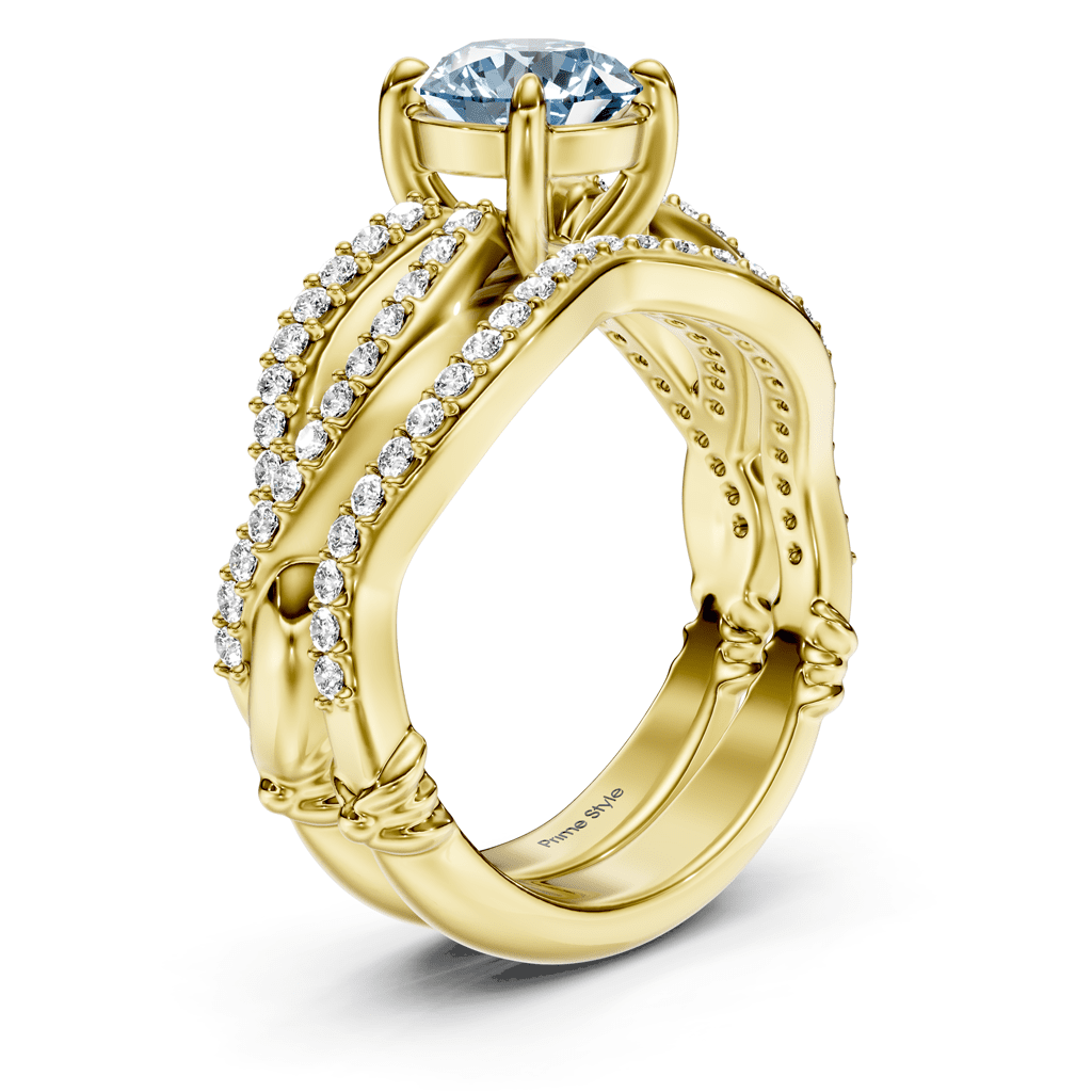 1.35 - 4.35 CT Round Cut Fancy Blue Diamonds - Bridal Set - Primestyle.com