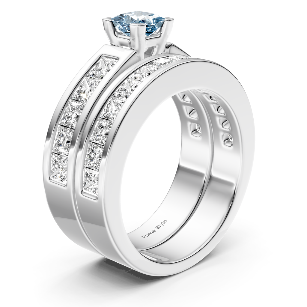 2.80-5.80 CT Princess Cut Fancy Blue Diamonds - Bridal Set