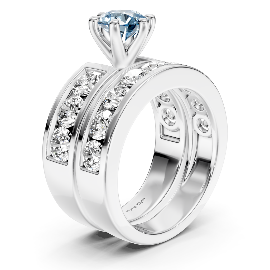 3.85-6.85 CT Round Cut Fancy Blue Diamonds - Bridal Set