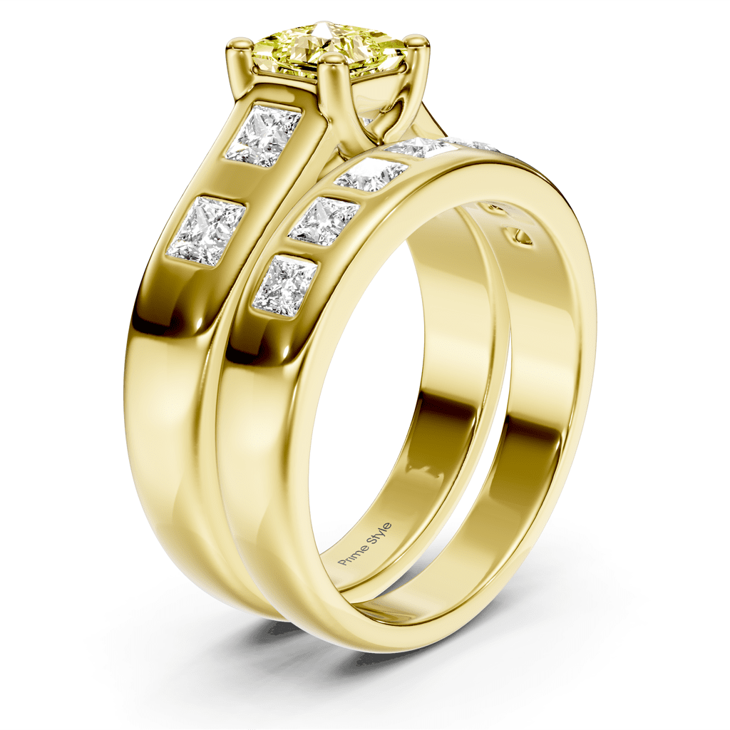 1.95 - 4.95 CT Princess Cut Fancy Yellow Diamonds - Bridal Set - Primestyle.com