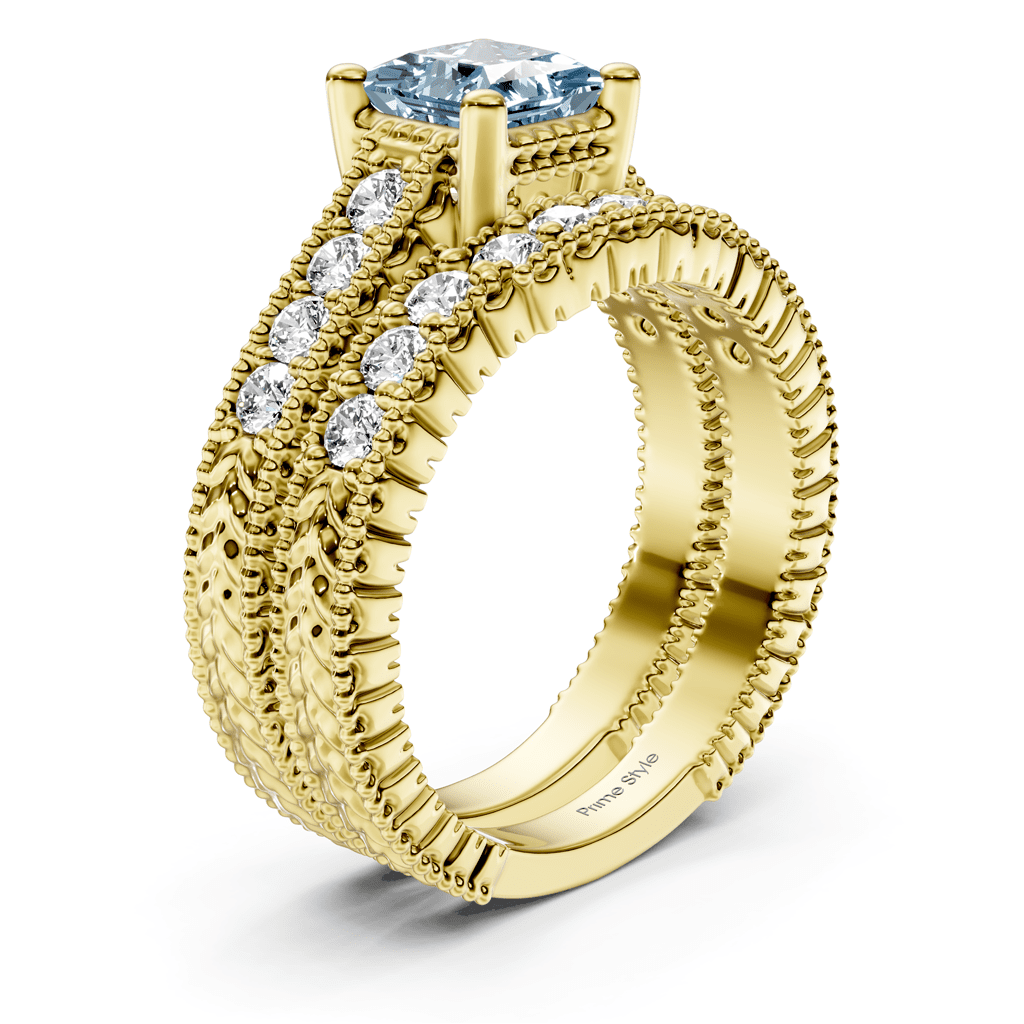 1.65 - 4.65 CT Princess & Round Cut Fancy Blue Diamonds - Bridal Set - Primestyle.com