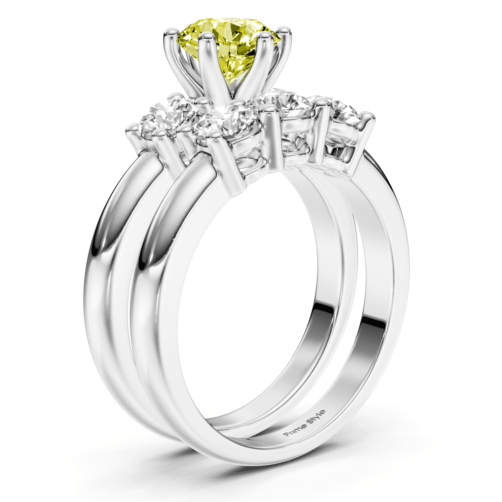 2.00 - 5.00 CT Round Cut Fancy Yellow Diamonds - Bridal Set - Primestyle.com