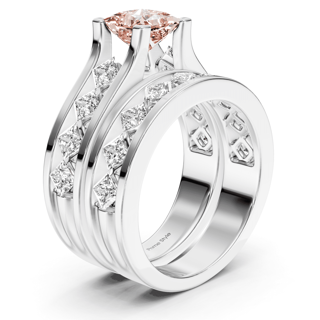 2.70 - 5.70 CT Princess Cut Fancy Pink Diamonds - Bridal Set - Primestyle.com