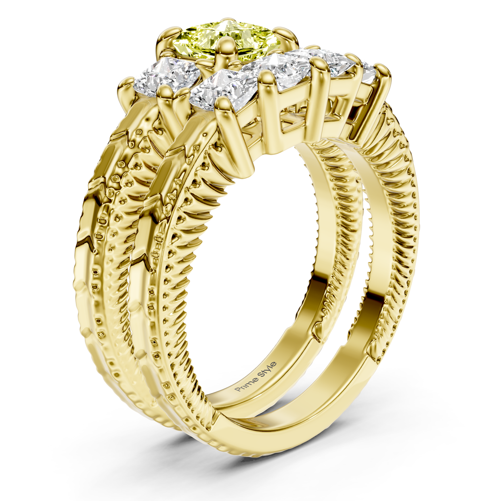 2.25-5.25 CT Princess Cut Fancy Yellow Diamonds - Bridal Set