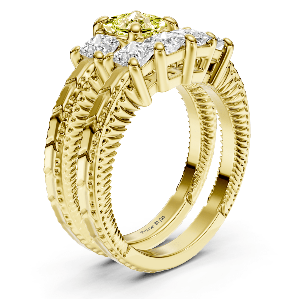 2.25 - 5.25 CT Princess Cut Fancy Yellow Diamonds - Bridal Set - Primestyle.com