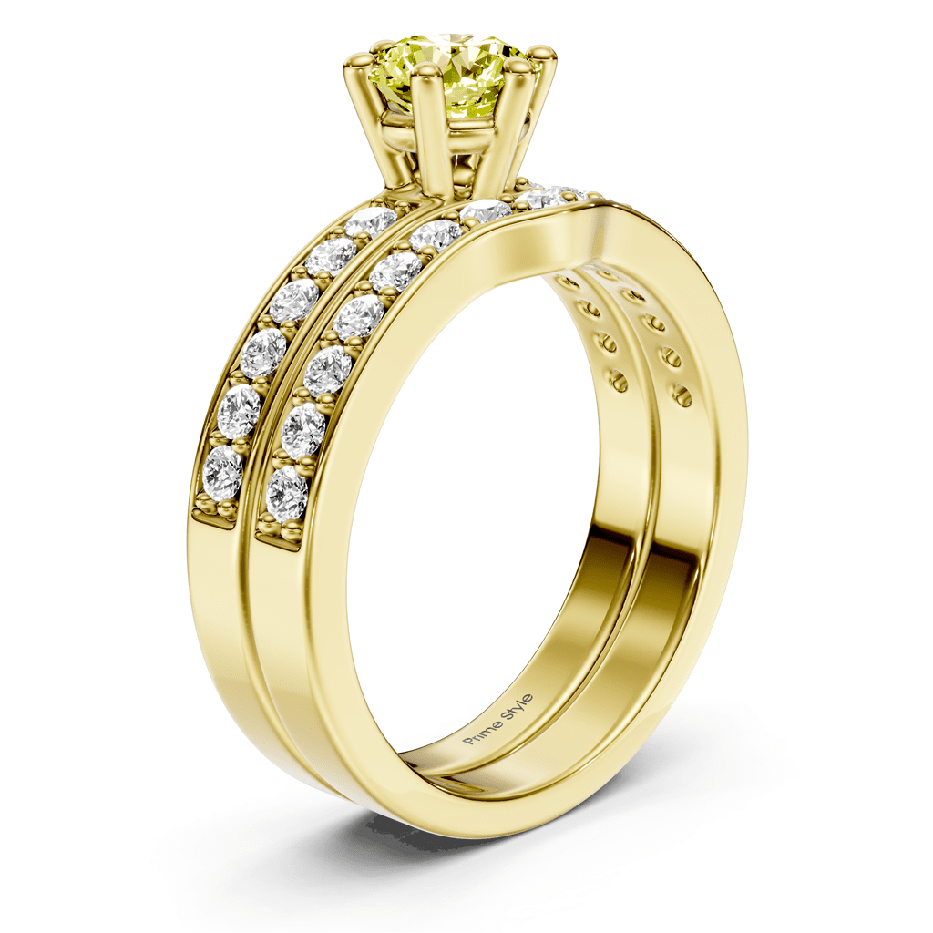 1.60 - 4.60 CT Round Cut Fancy Yellow Diamonds - Bridal Set - Primestyle.com