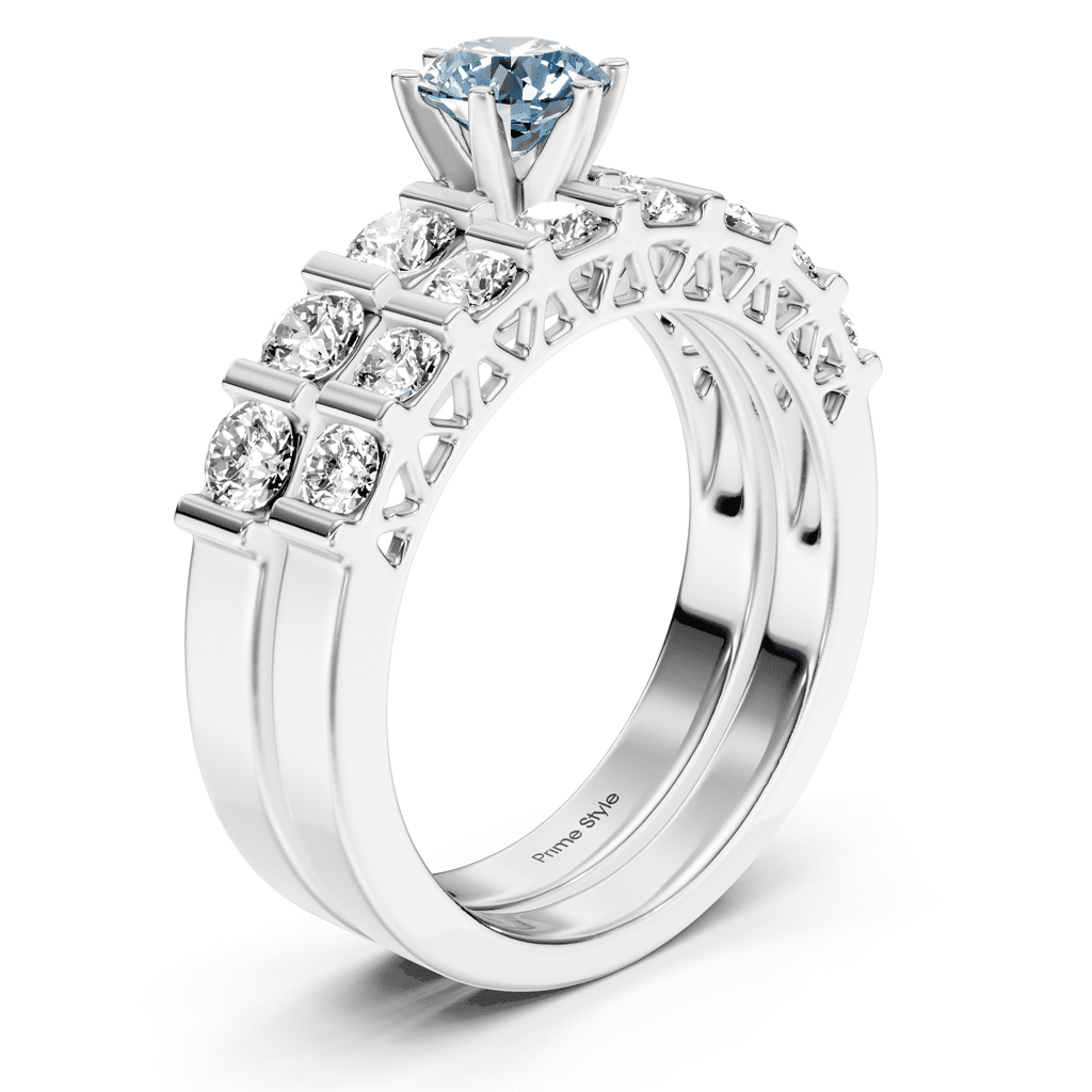 2.10 - 5.10 CT Round Cut Fancy Blue Diamonds - Bridal Set - Primestyle.com