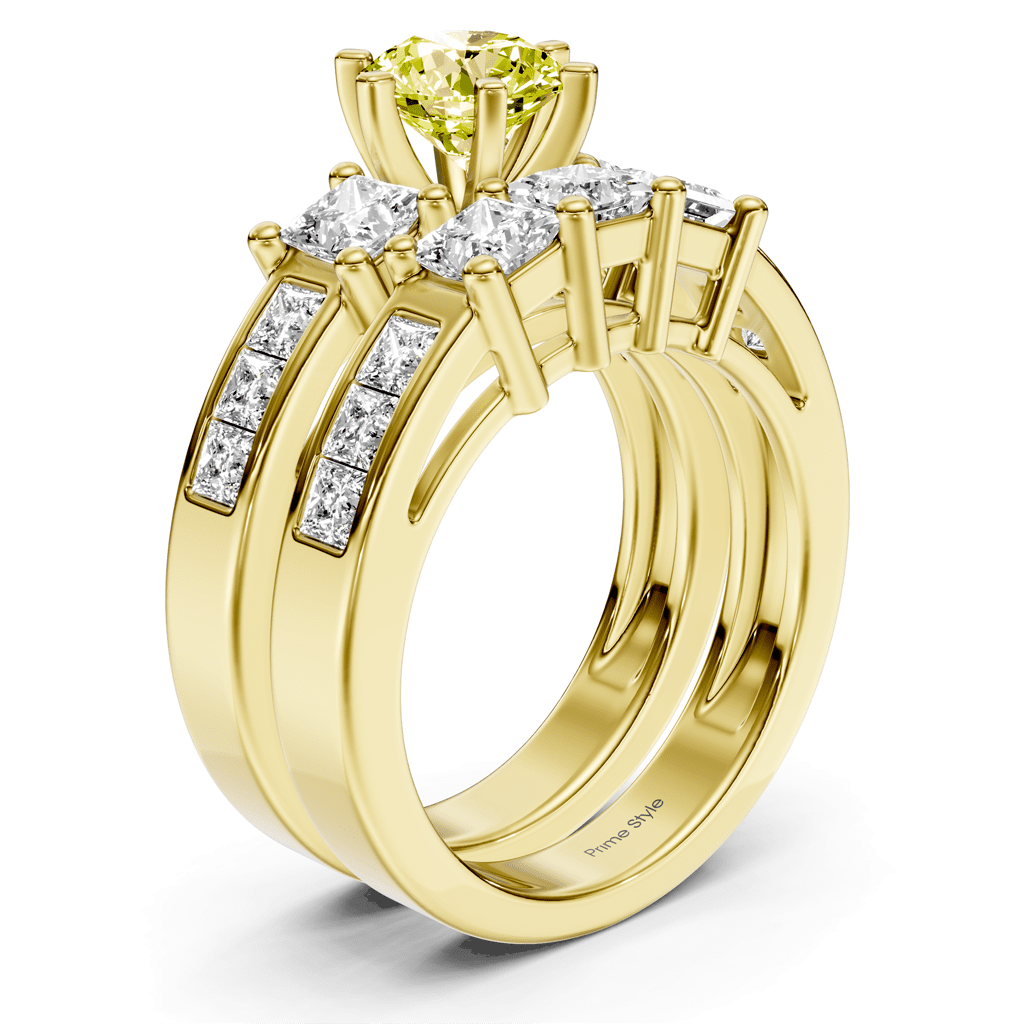 2.95 - 5.95 CT Princess Cut Fancy Yellow Diamonds - Bridal Set - Primestyle.com