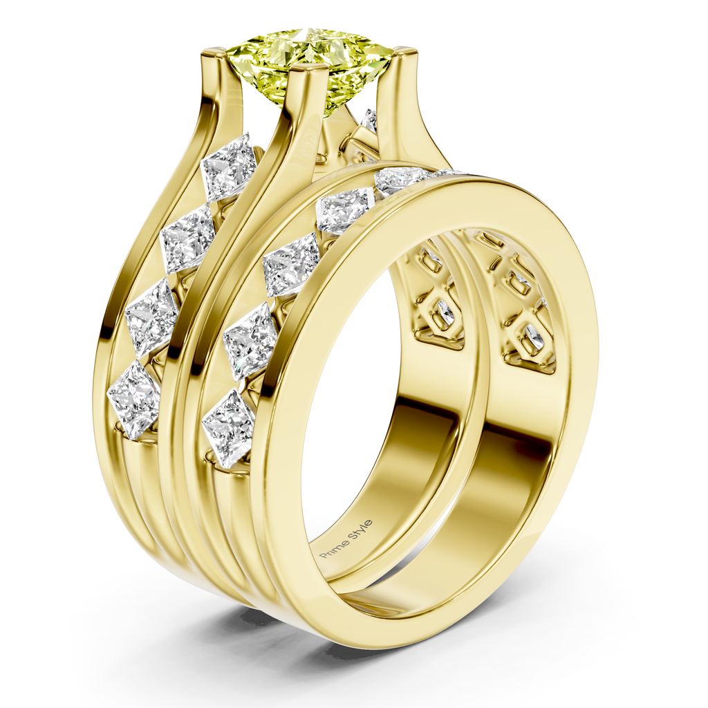 2.70-5.70 CT Princess Cut Fancy Yellow Diamonds - Bridal Set