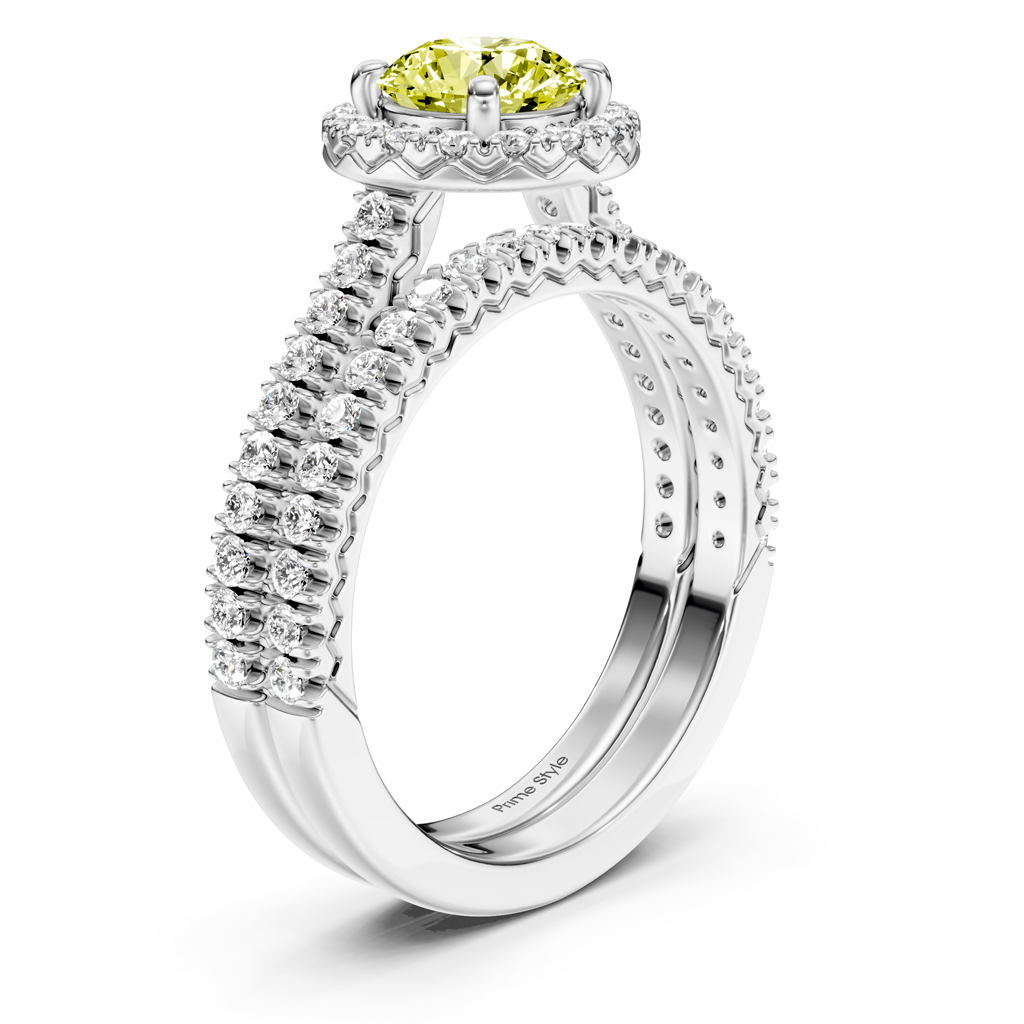 1.70-4.70 CT Round Cut Fancy Yellow Diamonds - Bridal Set