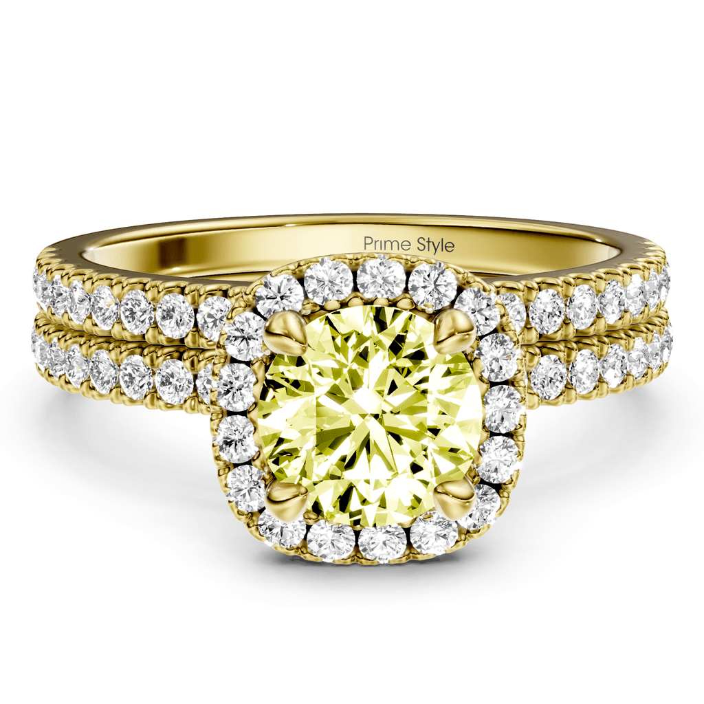 1.65 - 4.65 CT Round Cut Fancy Yellow Diamonds - Bridal Set - Primestyle.com