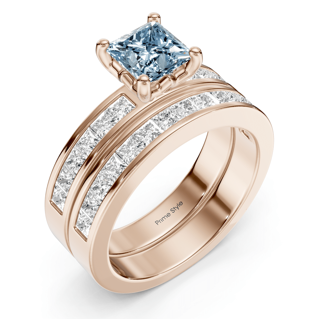 2.75-5.75 CT Princess Cut Fancy Blue Diamonds - Bridal Set