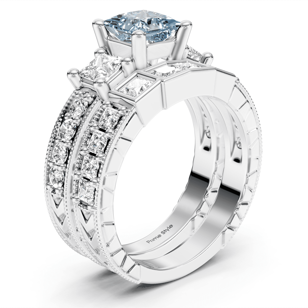 2.50-5.50 CT Princess & Round Cut Fancy Blue Diamonds - Bridal Set