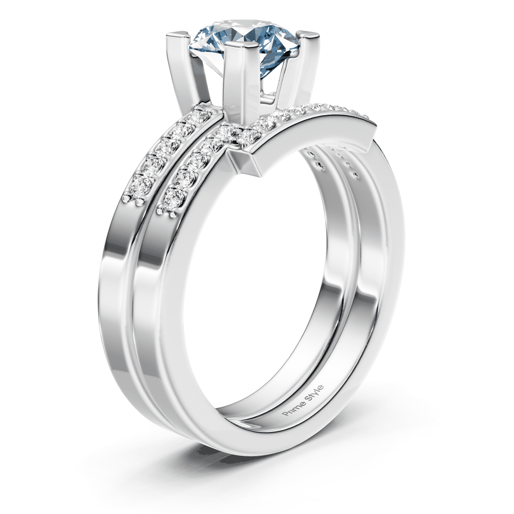 1.25-4.25 CT Round Cut Fancy Blue Diamonds - Bridal Set