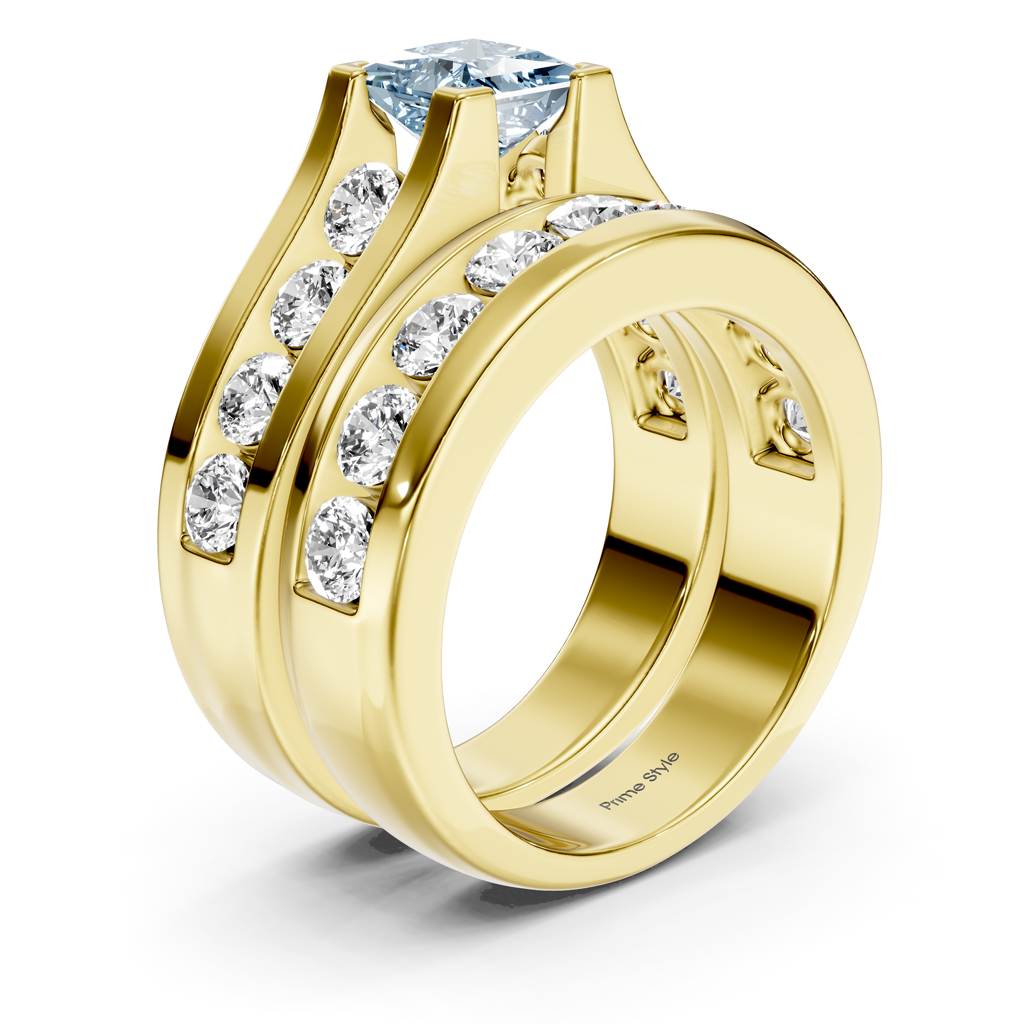 2.80-5.80 CT Princess & Round Cut Fancy Blue Diamonds - Bridal Set