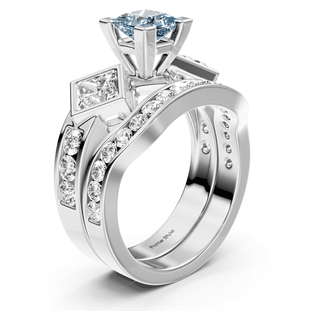2.65 - 5.65 CT Princess & Round Cut Fancy Blue Diamonds - Bridal Set - Primestyle.com