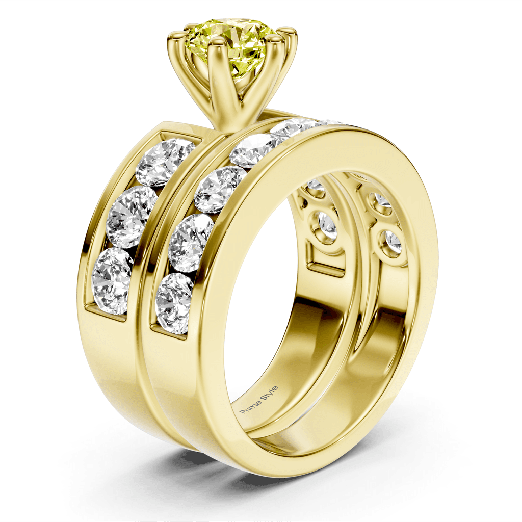 3.85 - 6.85 CT Round Cut Fancy Yellow Diamonds - Bridal Set - Primestyle.com