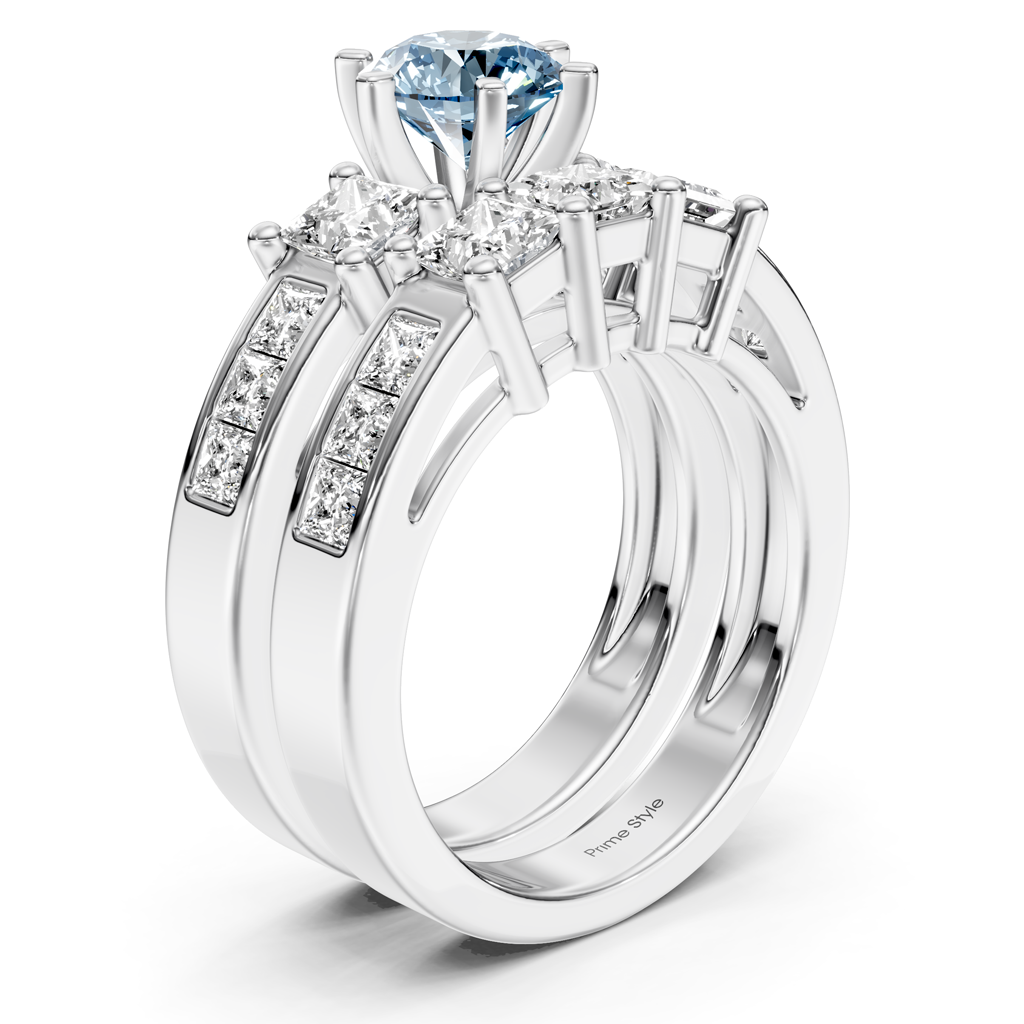 2.95-5.95 CT Princess Cut Fancy Blue Diamonds - Bridal Set