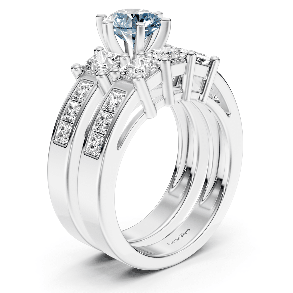 2.95-5.95 CT Princess Cut Fancy Blue Diamonds - Bridal Set