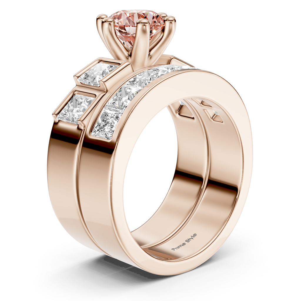 3.00-6.00 CT Princess & Round Cut Fancy Pink Diamonds - Bridal Set