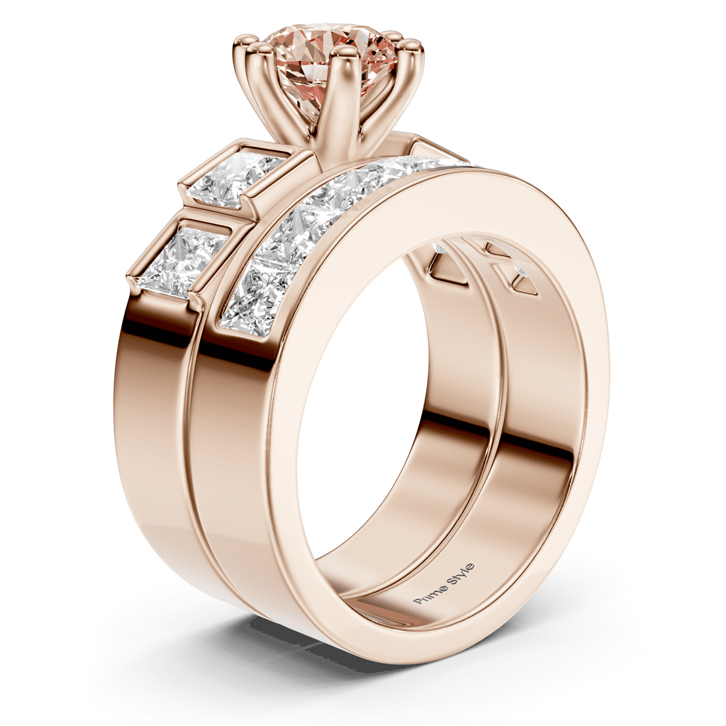 3.00-6.00 CT Princess & Round Cut Fancy Pink Diamonds - Bridal Set