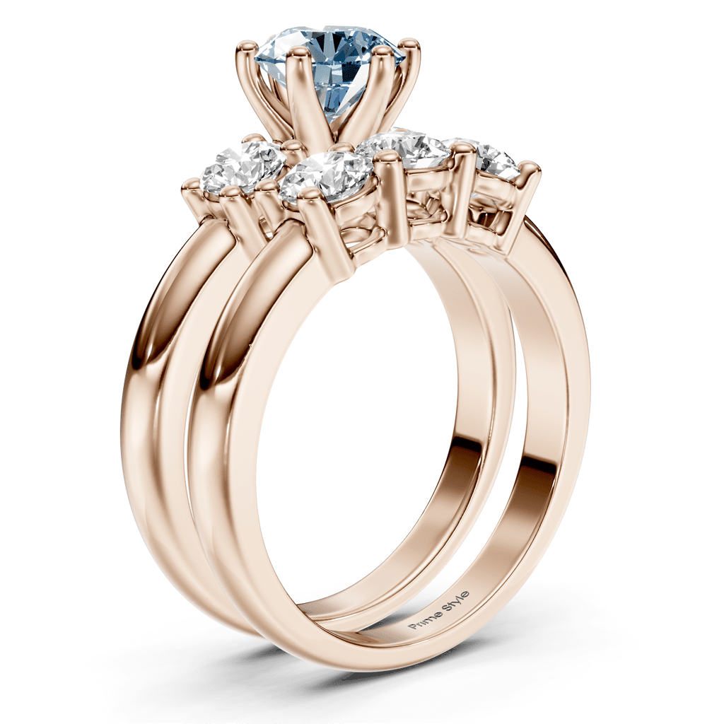 2.00-5.00 CT Round Cut Fancy Blue Diamonds - Bridal Set