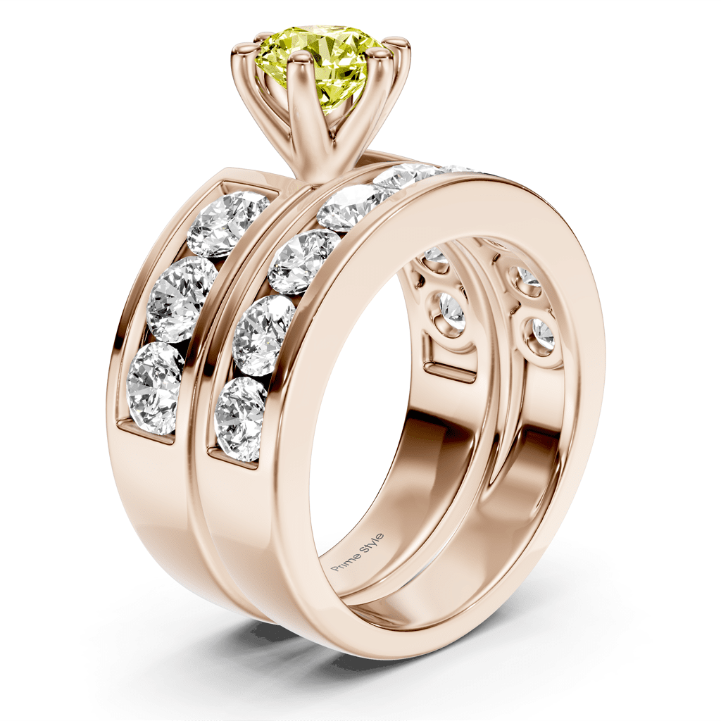 3.85 - 6.85 CT Round Cut Fancy Yellow Diamonds - Bridal Set - Primestyle.com